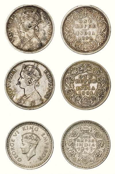 中贸圣佳2026四季・迎春拍卖会 六盈堂藏泉 钱币 证章 卡牌专场 - 英属印度一卢比银币一组三枚