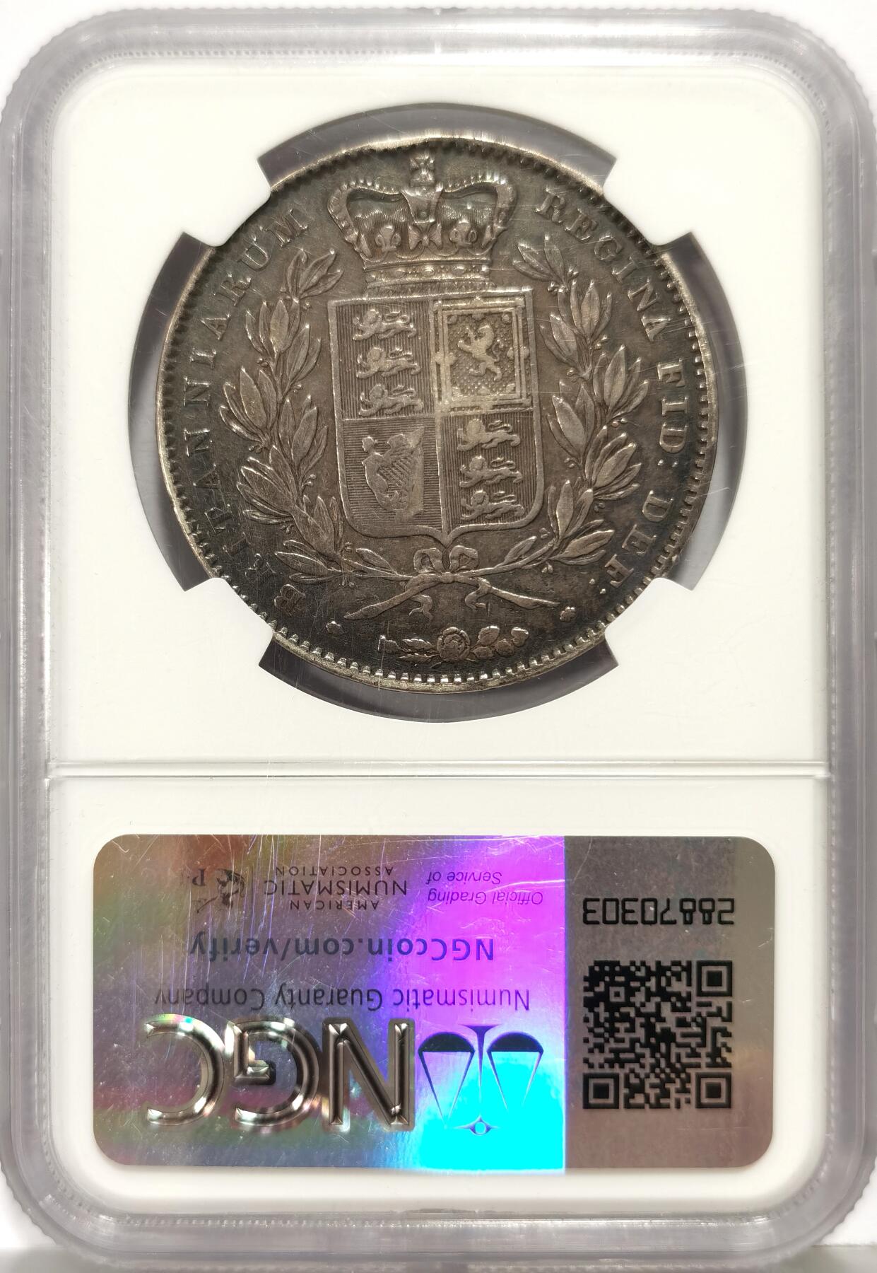 博洋堂世界钱币拍卖第168期（全场包邮） NGC VFD 英国1845年小维克朗银币，早期存世不多，原味包浆，完全可以出分的状态