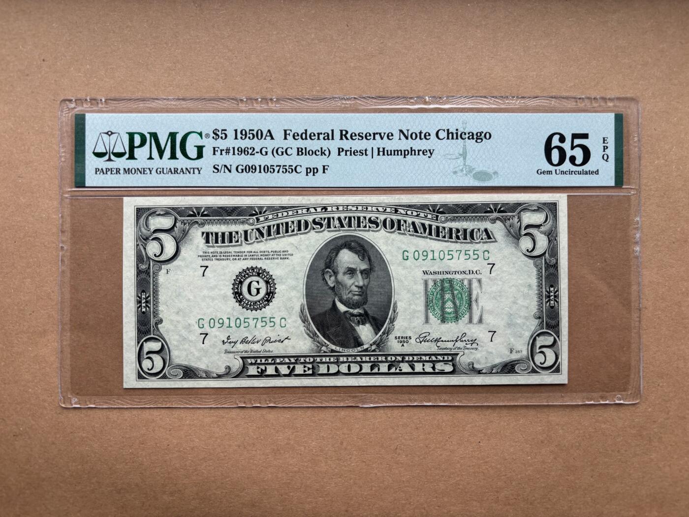 【礼羽收藏】🌏世界钱币拍卖第132期 1950A版 5美 PMG65E