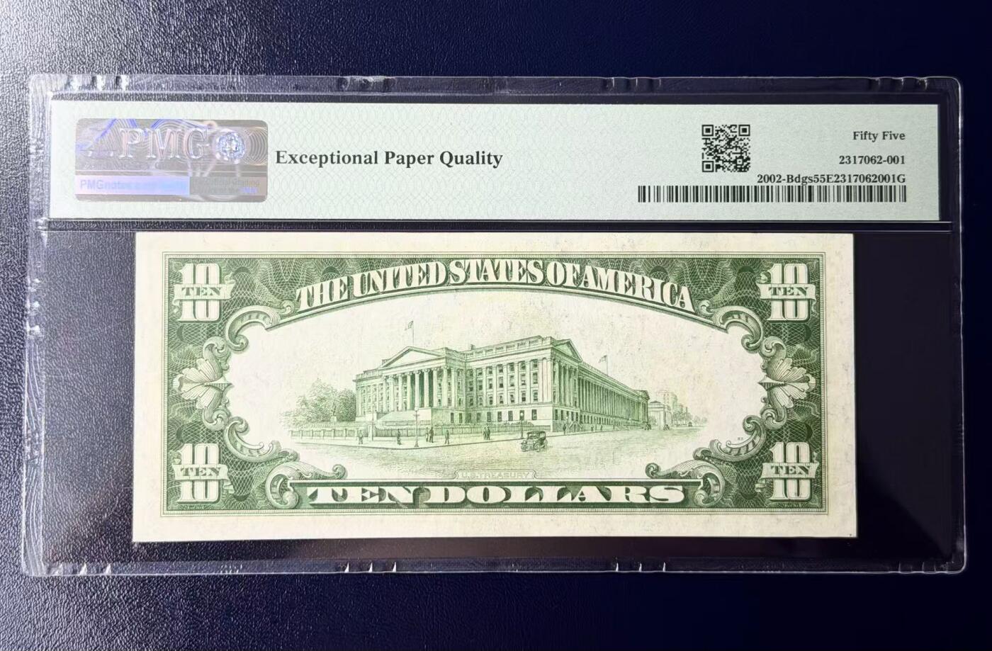 《外钞收藏家》第六百二十六期（精品场）（长期征集拍品、欢迎藏友们联系合作） 纽约联储1928B版10美元 非LGS版本浅绿色库印 PMG 55分EPQ 无4