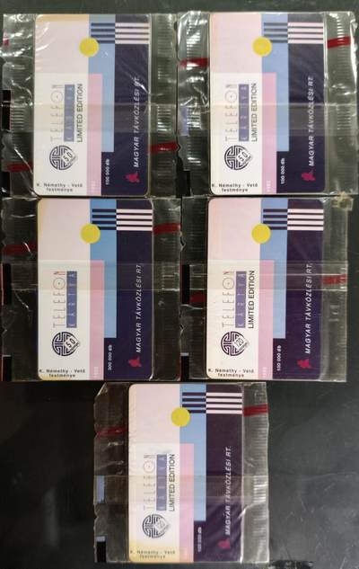 公藏第63期裸卡拍卖 匈牙利电讯IC卡（欧谱艺术几何抽象风格）5全原封套。芯片光亮。