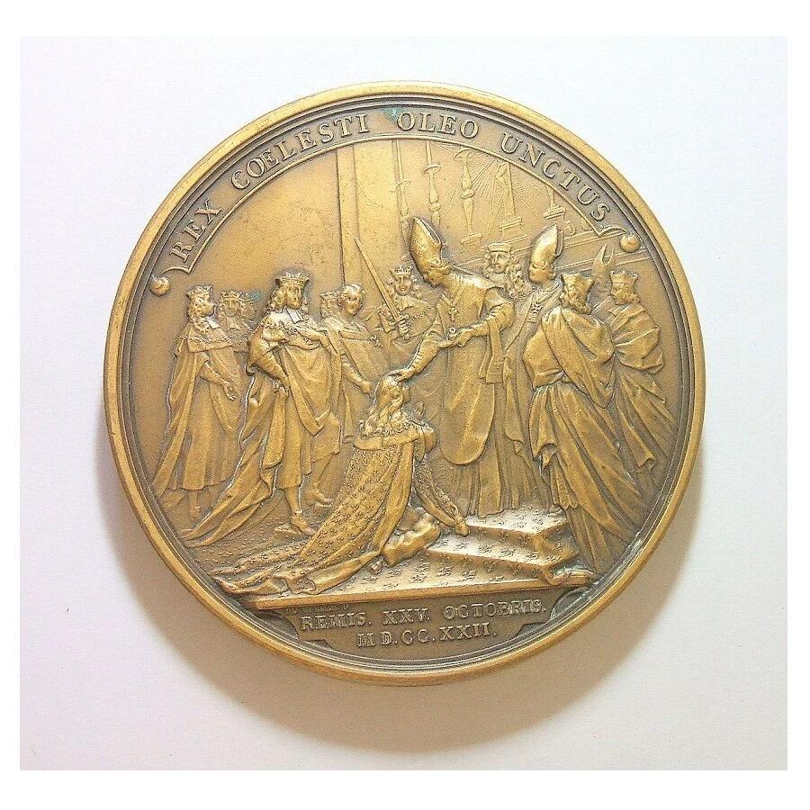 【艺术】法国艺术大章1722年 路易十五加冕仪式高浮雕精制超大铜章 72MM 210克