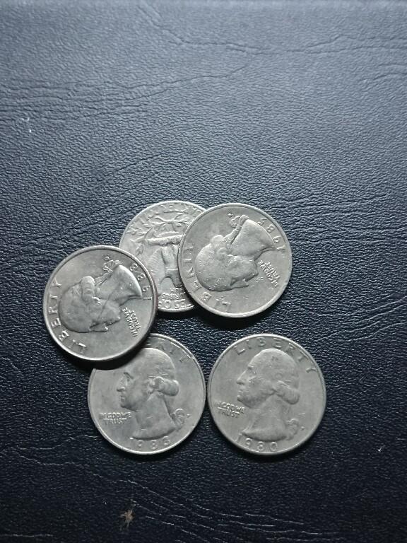 松南世界钱币——260409 美国25美分1/4美元镍币5枚3