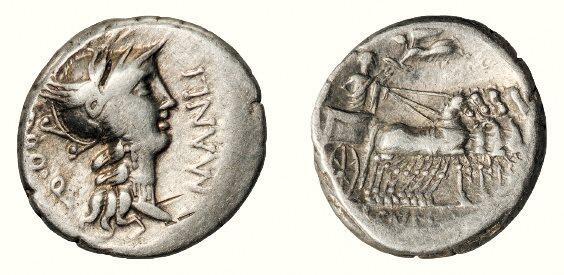 中贸圣佳2026四季・迎春拍卖会 六盈堂藏泉 钱币 证章 卡牌专场 古罗马共和时期罗马女神与四马战车一狄纳里银币 长17.2mm