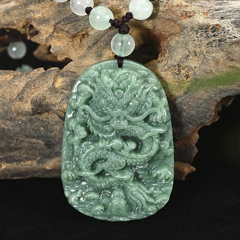 天然珠宝缅甸翡翠龙牌吊坠龙腾四海挂件