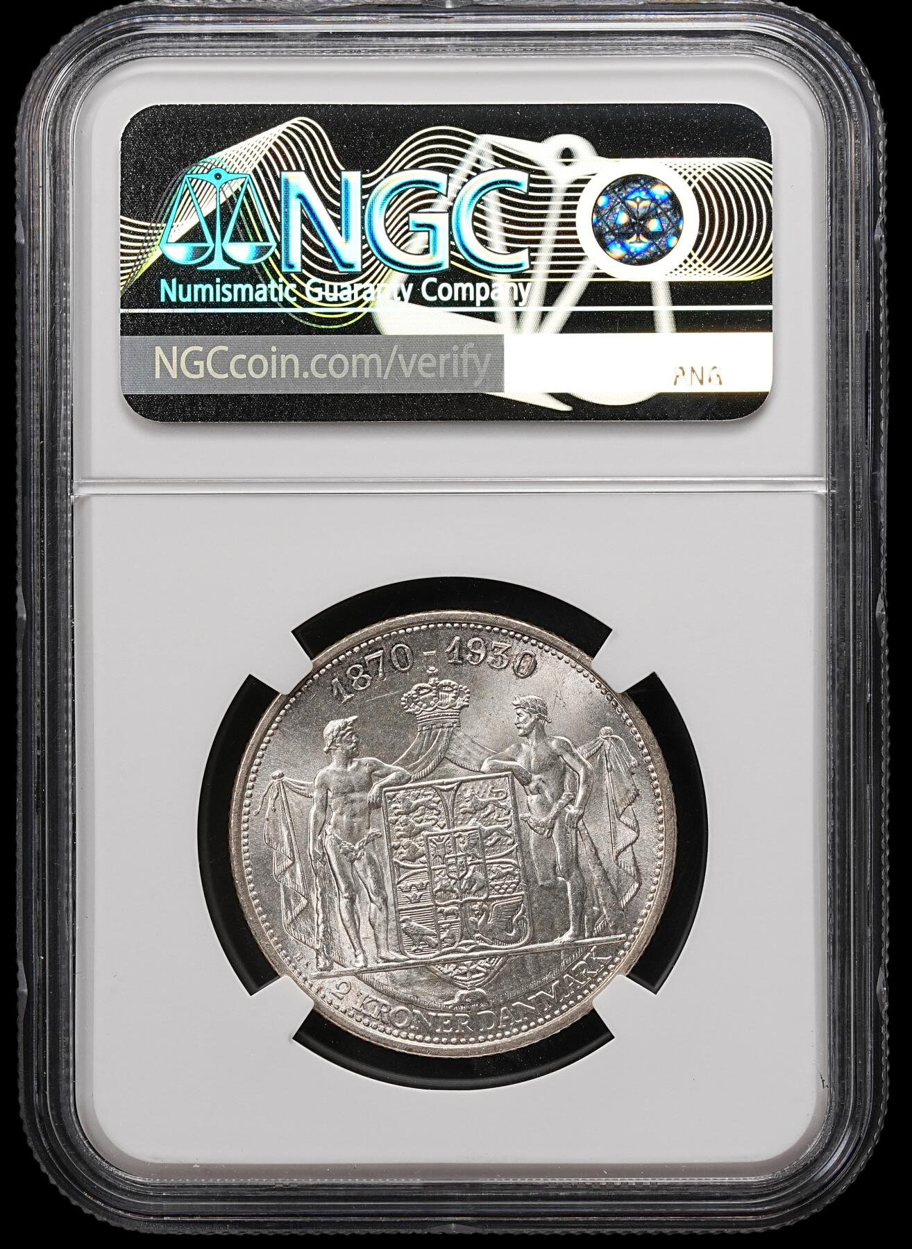 修遠堂世界钱币第111期 NGC MS66 1930年丹麦国王60大寿纪念2克朗银币