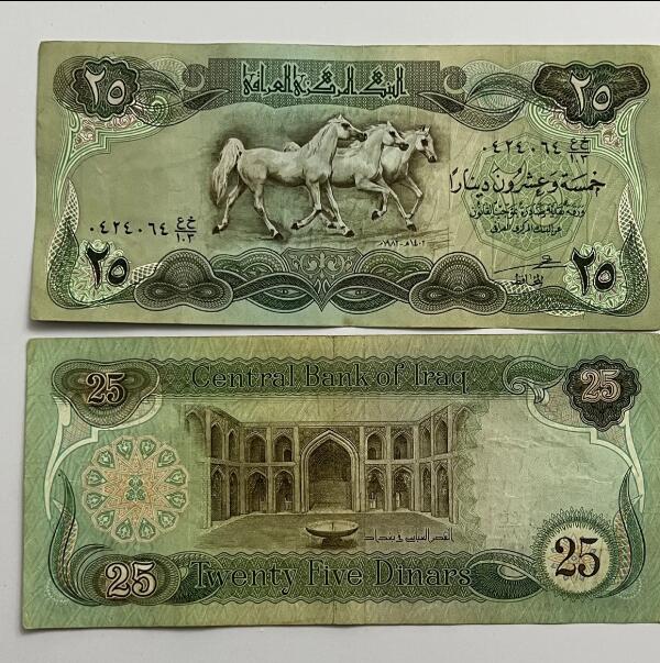 沈掌柜专场（全场保真） 【保真】旧币 伊拉克25第纳尔 纸币 奔马 外国钱币