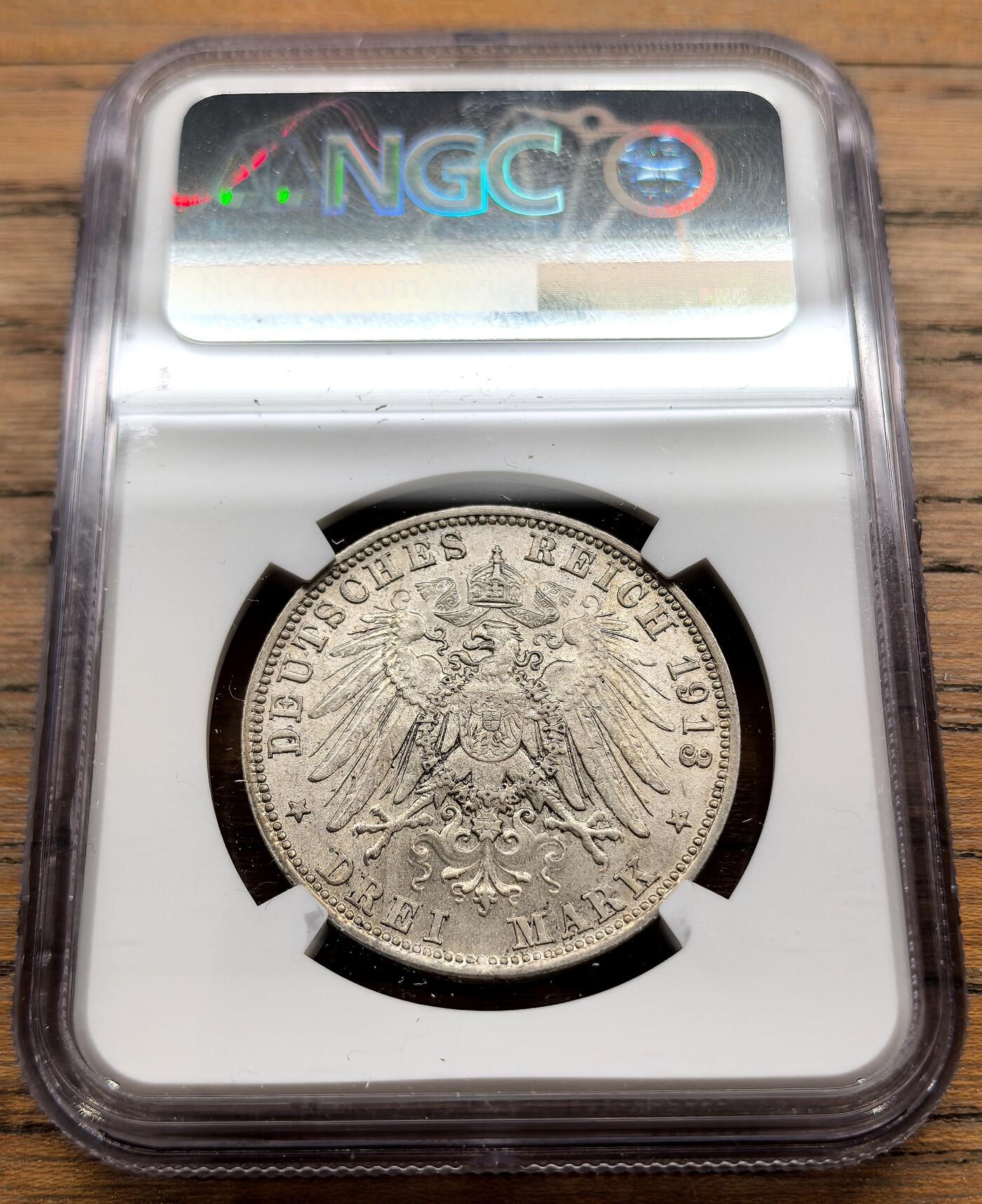 凡希社世界钱币微拍第三百二十二期 1913D德国巴伐利亚3马克银币NGC-MS63
