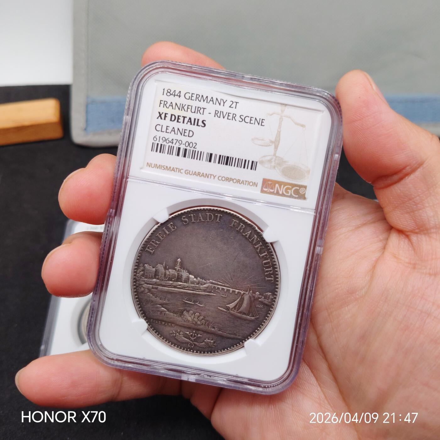 德国法兰克福1844年2泰勒3.5盾景观大银币