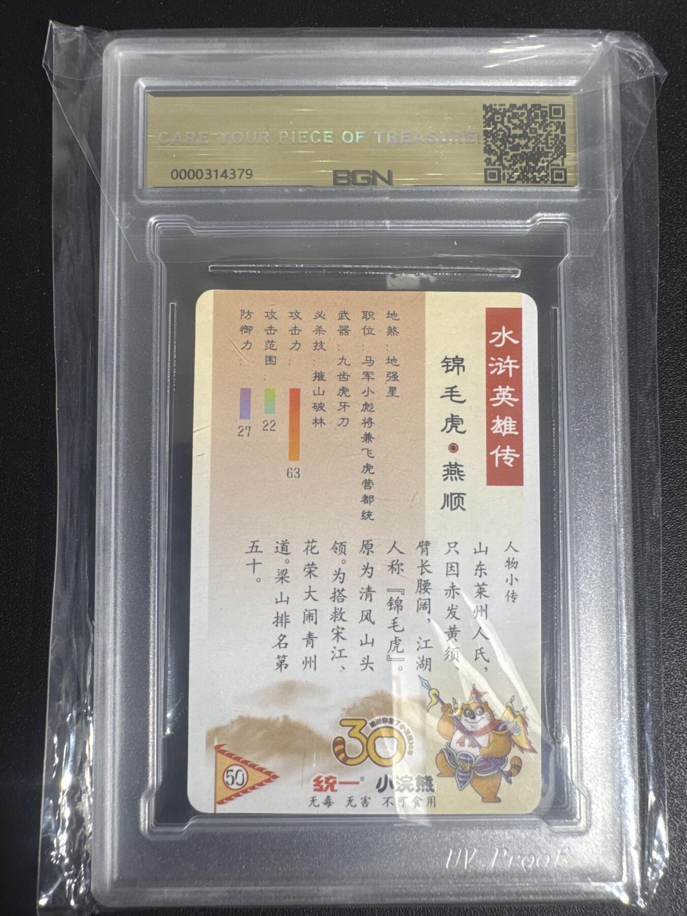 NO.30 好又多金牌大场，每周一站式配齐，方便凑单！（周6晚9点截拍，卖家送拍0抽成！） 2025小浣熊30周年 水浒英雄传 锦毛虎燕顺 小卡 粗闪卡 BGN评级 五星 收藏必备