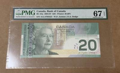 【礼羽收藏】🌏世界钱币拍卖第132期 - 加拿大旅版20加元04年初版PMG67分
