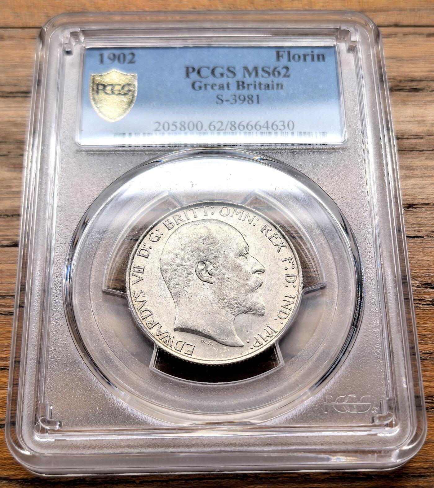 凡希社世界钱币微拍第三百二十二期 1902英国海神佛罗林PCGS-MS62
