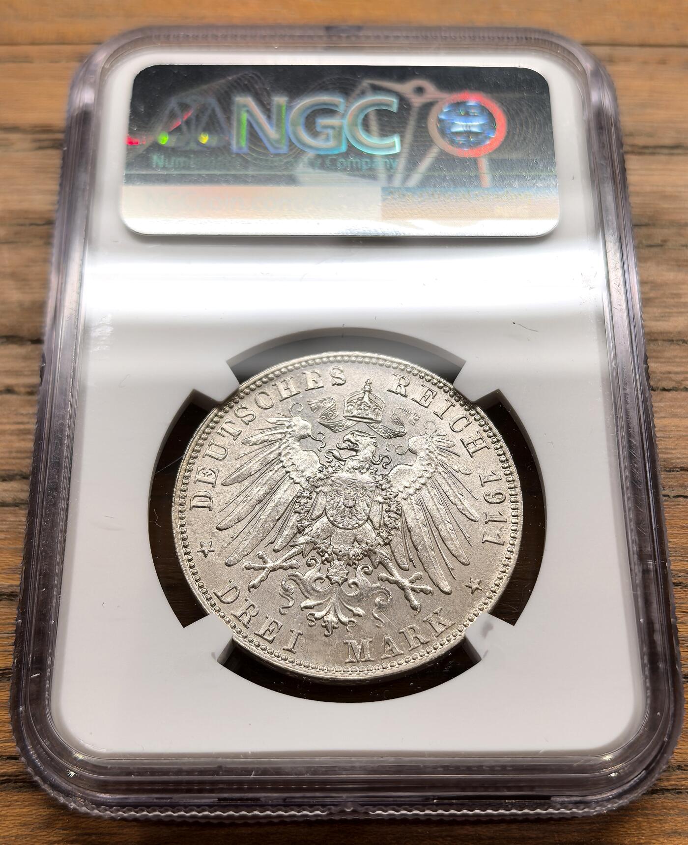 凡希社世界钱币微拍第三百二十二期 1911D德国巴伐利亚3马克纪念银币NGC-MS64