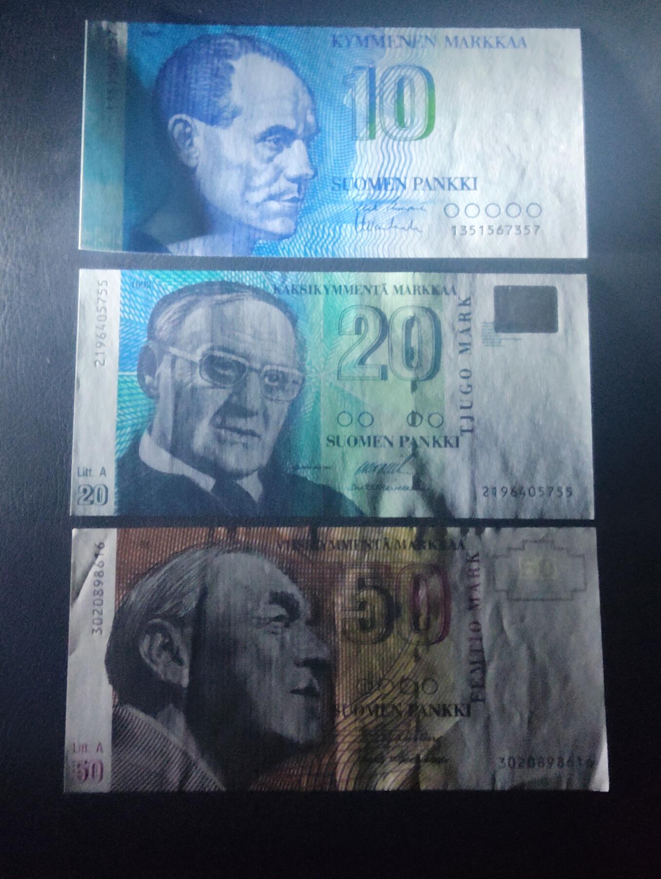 2026四月第二期，总第223期 芬兰倒一版10+20+50马克UNC-/UNC·