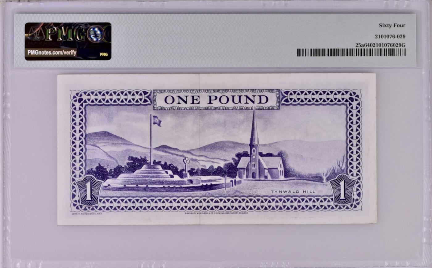 【礼羽收藏】🌏世界钱币拍卖第132期 【戎装女王】马恩1镑 无冠初版 豹子000 PMG64 壳子已剪 介意勿拍