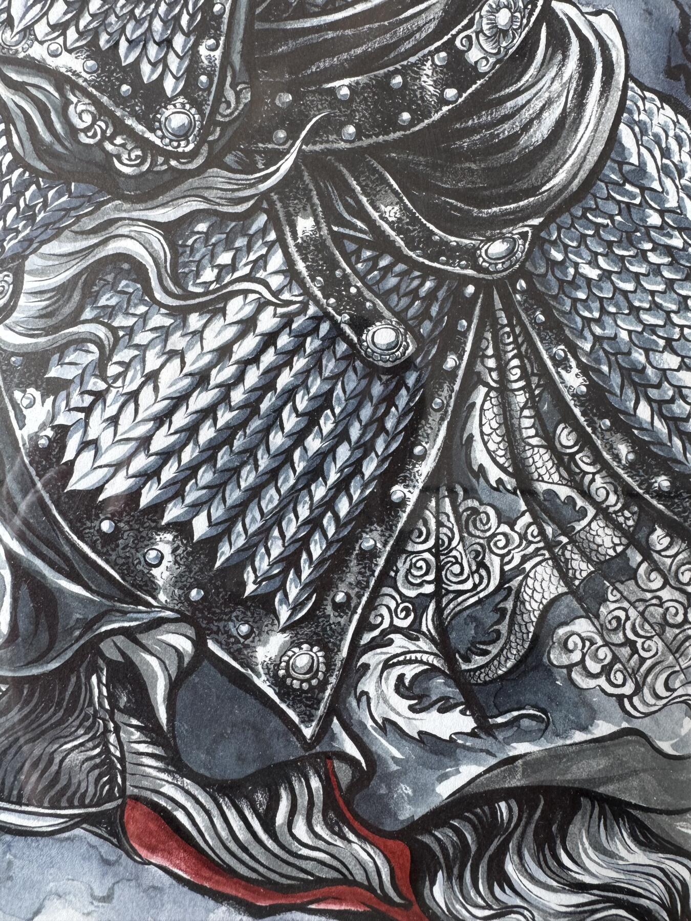 大麦马年第二场 张建东手绘画 关羽 已装裱 尺寸：内26.5cm*38. 8外30.5cm*44.5cm 