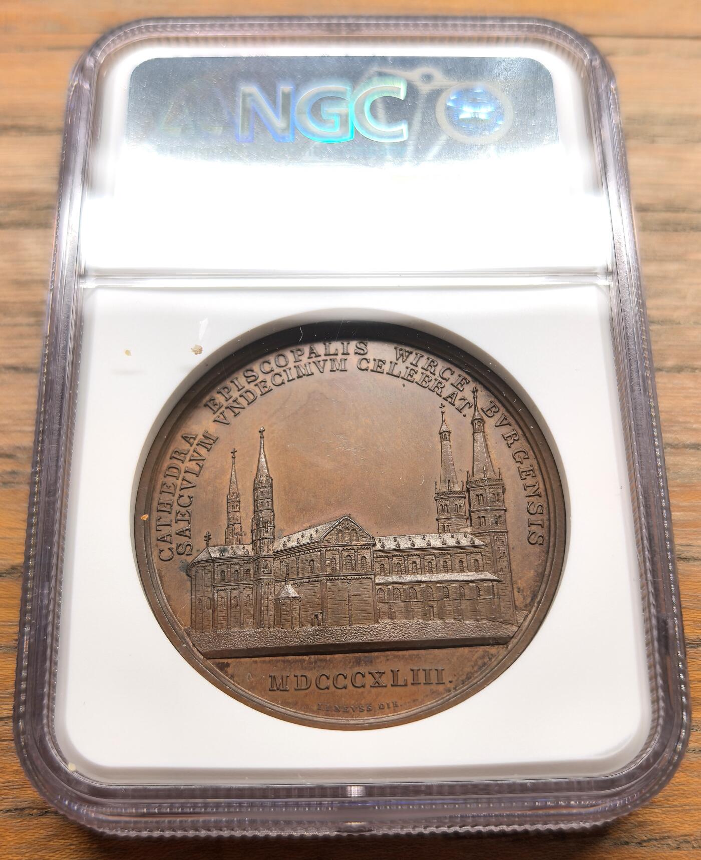 凡希社世界钱币微拍第三百二十二期 1843德国维尔茨堡修道院纪念铜章NGC-MS63