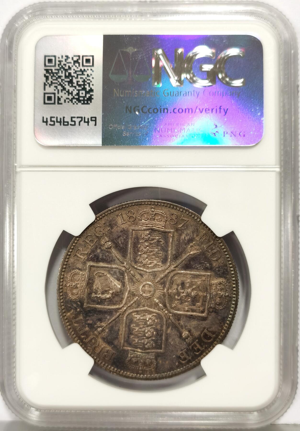 博洋堂世界钱币拍卖第168期（全场包邮） NGC MS61 英国1887年维多利亚4先令大银币，双弗罗林，紫罗兰好彩，赏心悦目，低评