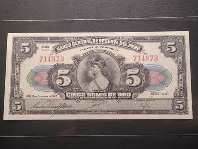 2026四月第二期，总第223期 - 秘鲁1947年5索尔UNC 早期美钞公司经典设计