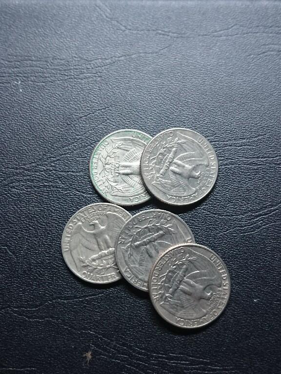 松南世界钱币——260409 美国25美分1/4美元镍币5枚5