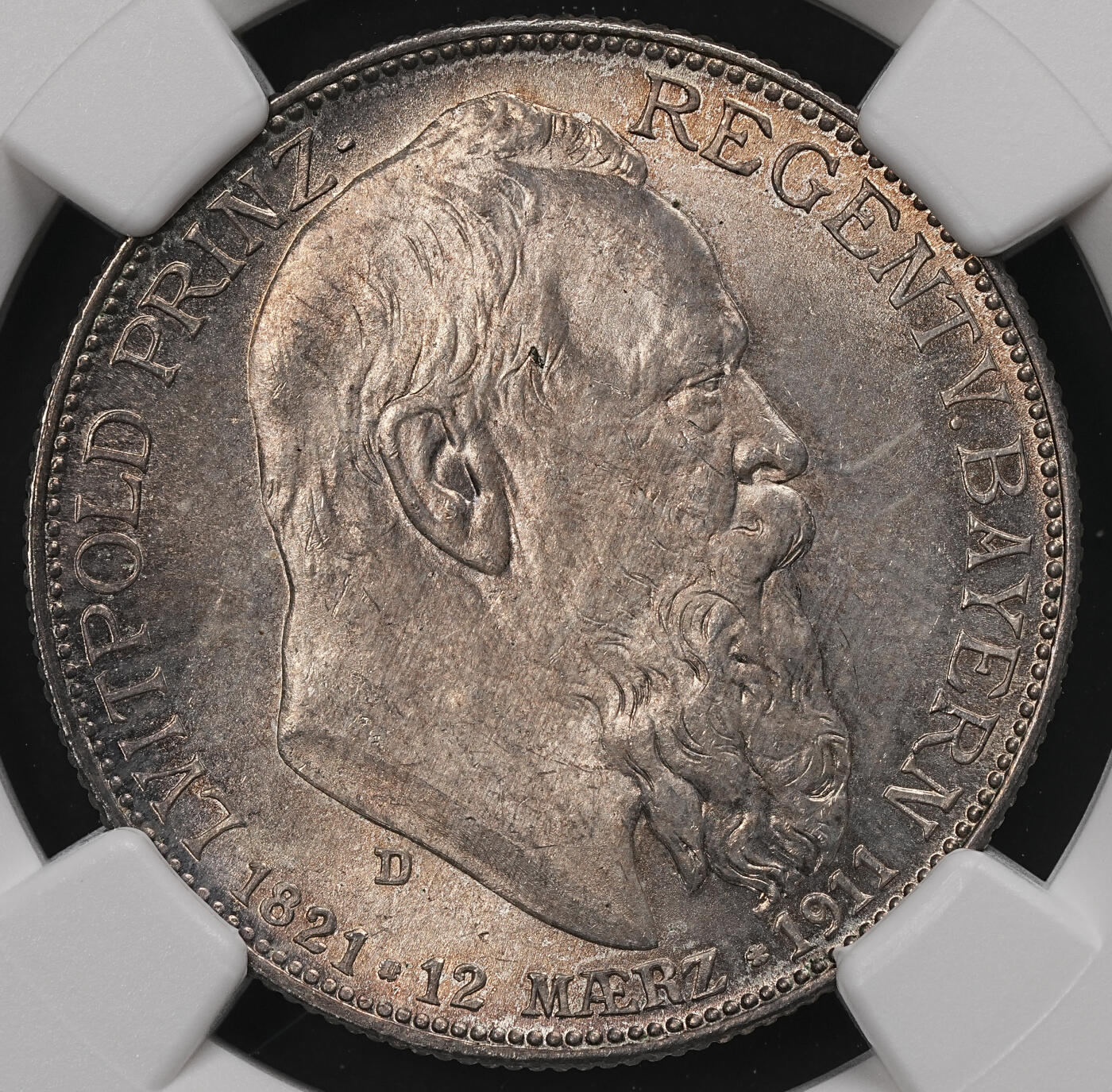 修遠堂世界钱币第111期 NGC MS64 1911年巴伐利亚摄政王90大寿纪念2马克银币