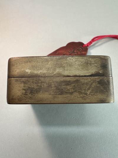 清-民国-建国｜老铜器专场.伍 民国老黄铜方形高士童子赏菊图铜墨盒 