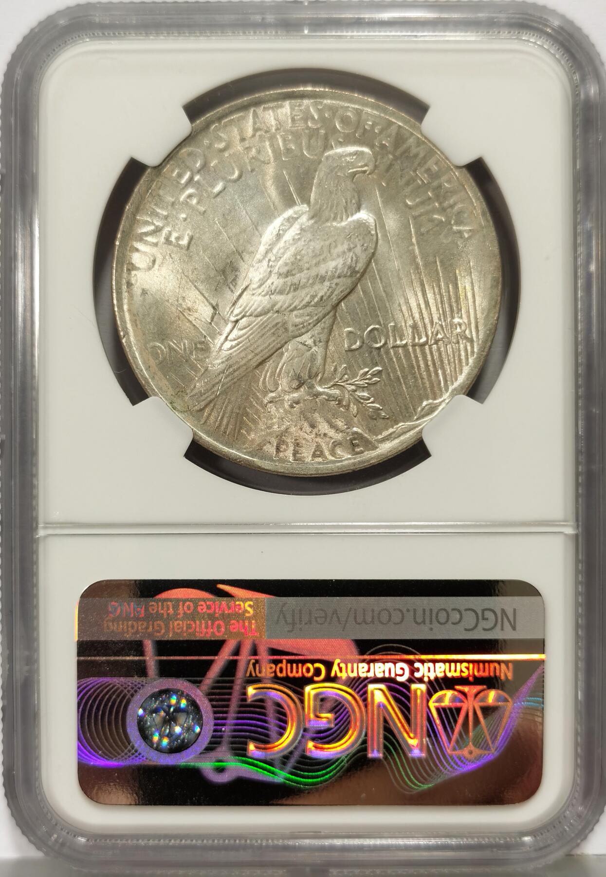 博洋堂世界钱币拍卖第168期（全场包邮） NGC MS63 美国1923年和平银币，卷拆原光好品，银光闪烁，状态极佳。