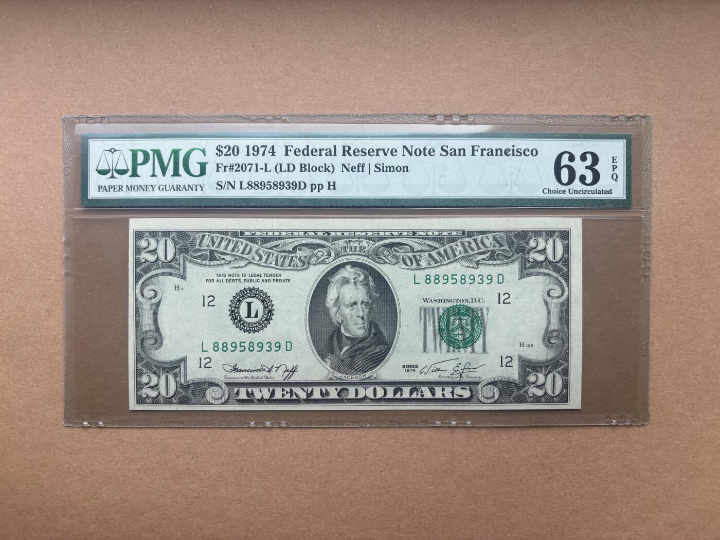 【礼羽收藏】🌏世界钱币拍卖第132期 1974版 20美 PMG63E 稀少年份