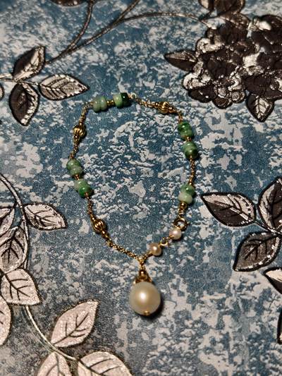 抚柳草堂-第二十四期章牌钱币  奖章勋章 满百包邮 放漏专场 - 珍珠翡翠银手链 天然a货翡翠 天然珍珠 925银镀金手链 天然材质 假一赔十 上手显白 百搭款式 总重6.9g