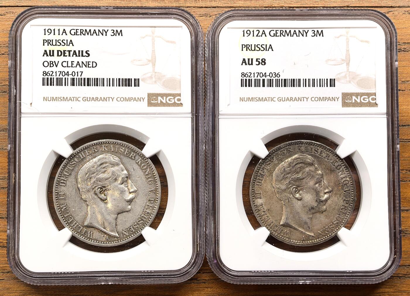 凡希社世界钱币微拍第三百二十二期 1911/2德国普鲁士3马克银币一对NGC