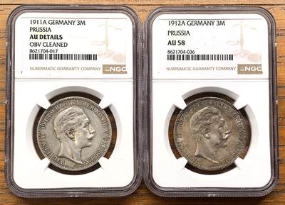 凡希社世界钱币微拍第三百二十二期 - 1911/2德国普鲁士3马克银币一对NGC