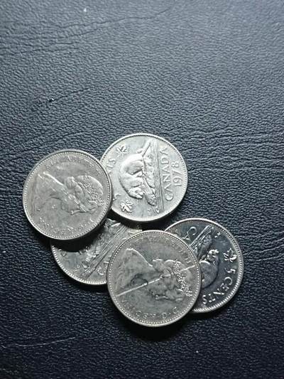 松南世界钱币——260409 - 加拿大河狸5分镍币5枚1