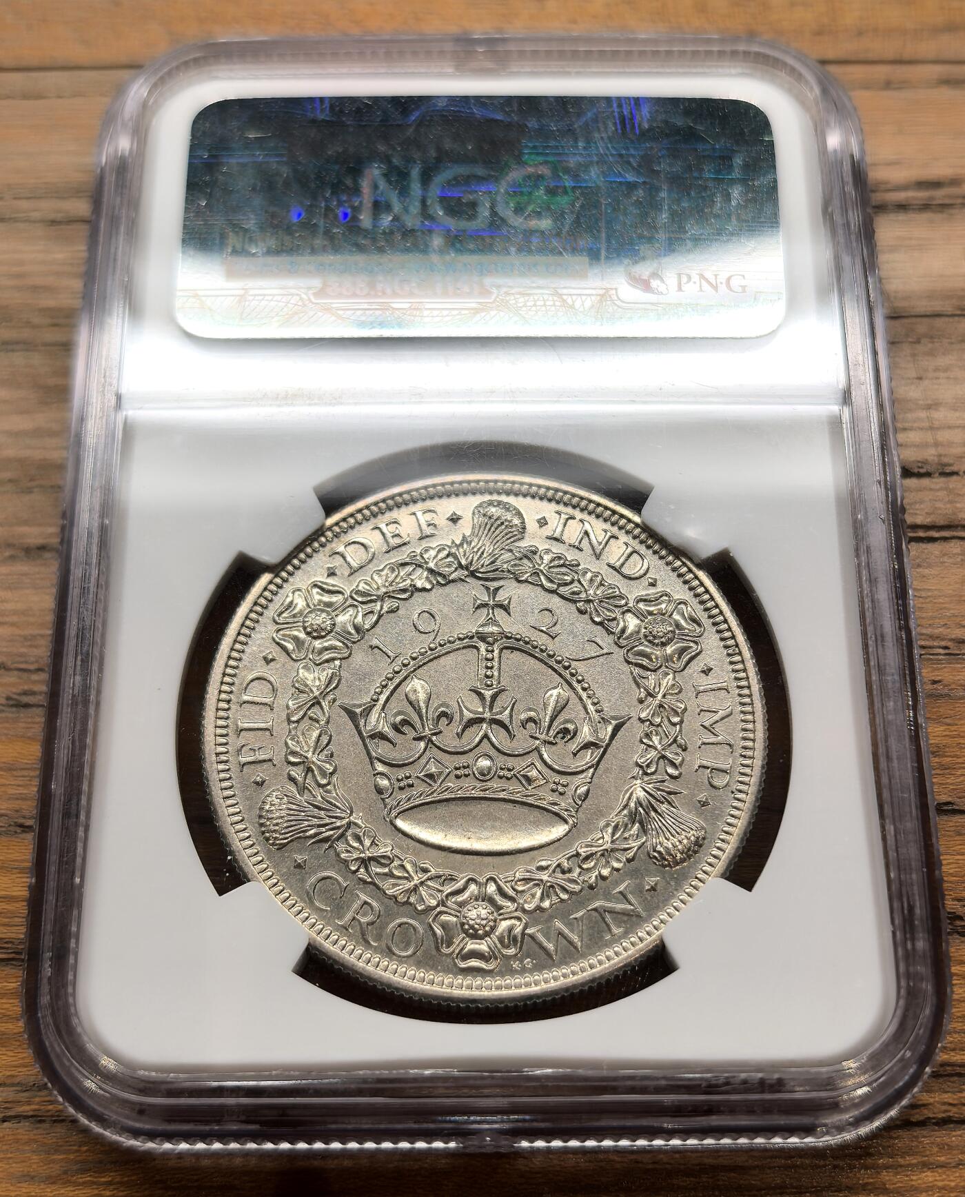 凡希社世界钱币微拍第三百二十二期 1927英国乔五花冠克朗大银精铸NGC-PF63