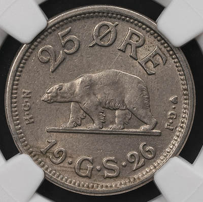 修遠堂世界钱币第111期 - NGC MS62 1926年格陵兰25欧尔