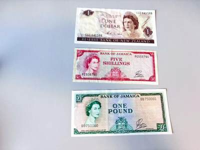 【Blue Auction】世界纸币精拍第808期——18级TOP拍卖/信誉/品质/专业/高效💫 - 【一组3张】牙买加5先令-1镑&新西兰 1元 均女王纸币 品相如图