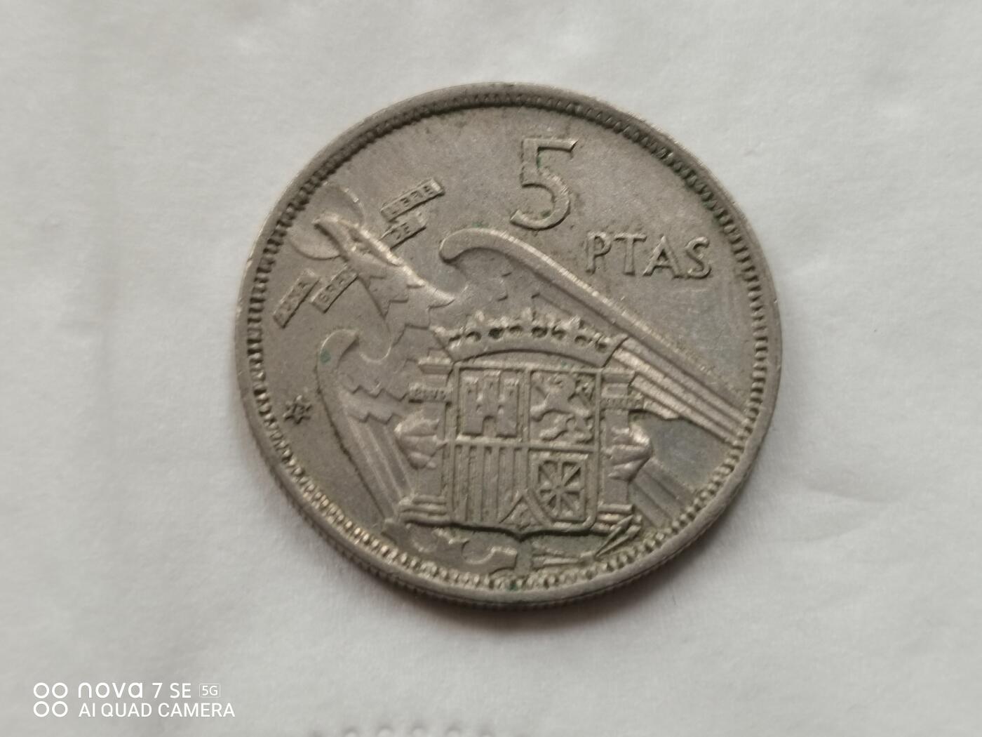 硬币十银币 1957年西班牙5比塞塔