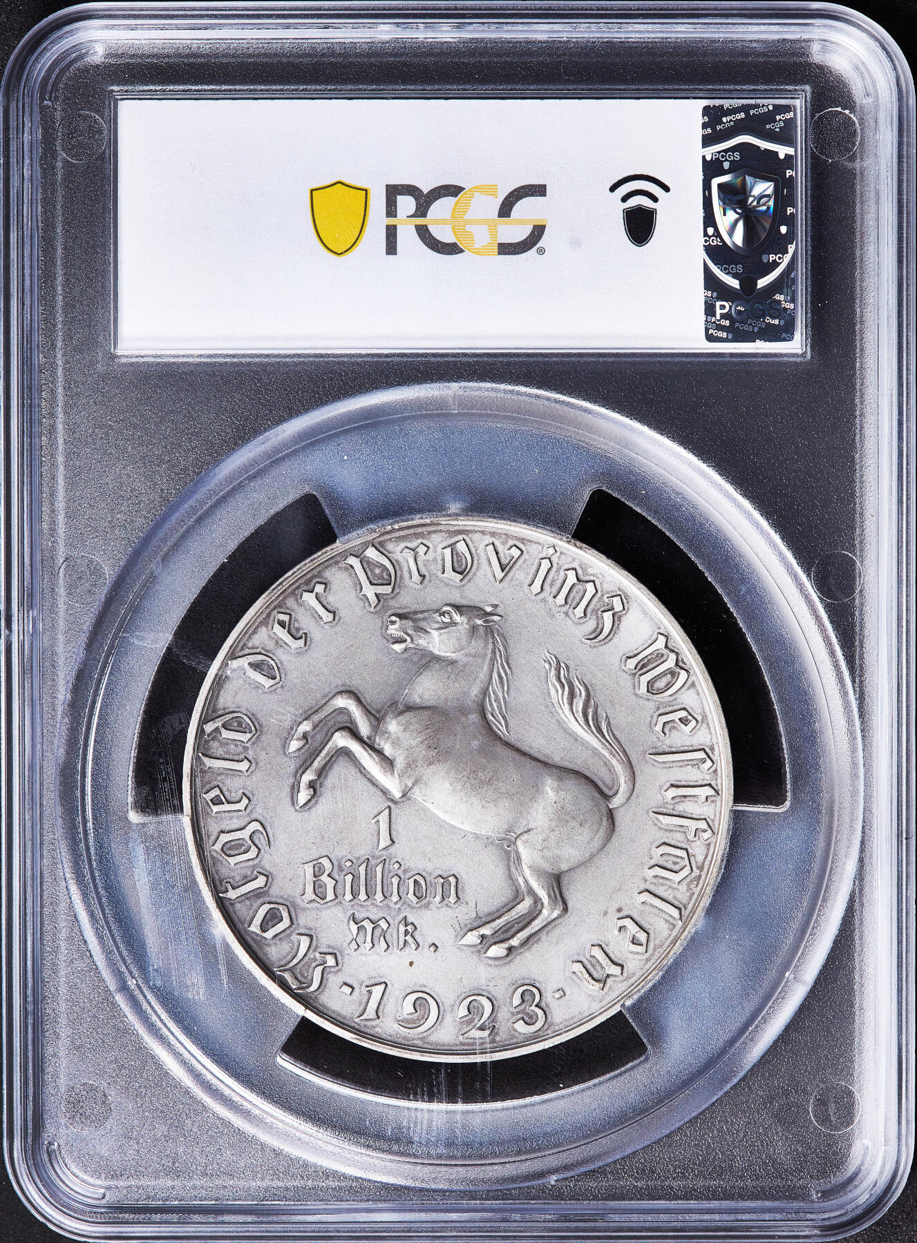 【俄甄集藏】满园春色-2026年(051)04-22星期三 晚 19:30 全场包邮 德国1923年德紧威斯特法伦冯·施泰因男爵头像1万亿马克大马币，PCGS SP62，名誉品种，直径：60mm