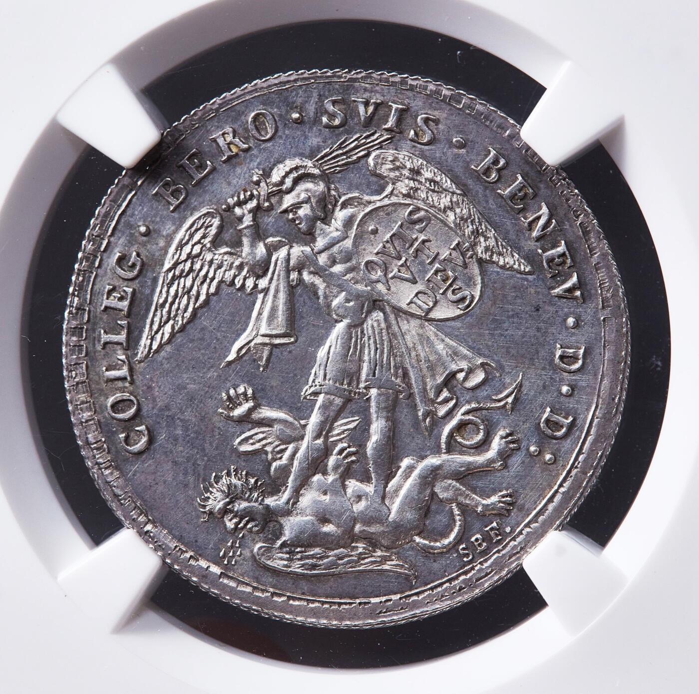 【俄甄集藏】满园春色-2026年(051)04-22星期三 晚 19:30 全场包邮 瑞士卢塞恩1720年贝罗明斯特修道院建成1000周年1/4泰勒纪念银币，NGC UNCD，底板凝霜，紫罗兰包浆，稀少品种，卢塞恩造币厂厂长、雕刻师约翰·乌尔里希·布鲁帕赫作品