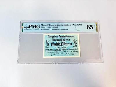 【Blue Auction】世界纸币精拍第808期——18级TOP拍卖/信誉/品质/专业/高效💫 - 【p1 无47】梅梅尔 1922年1/2马克 PMG65EPQ