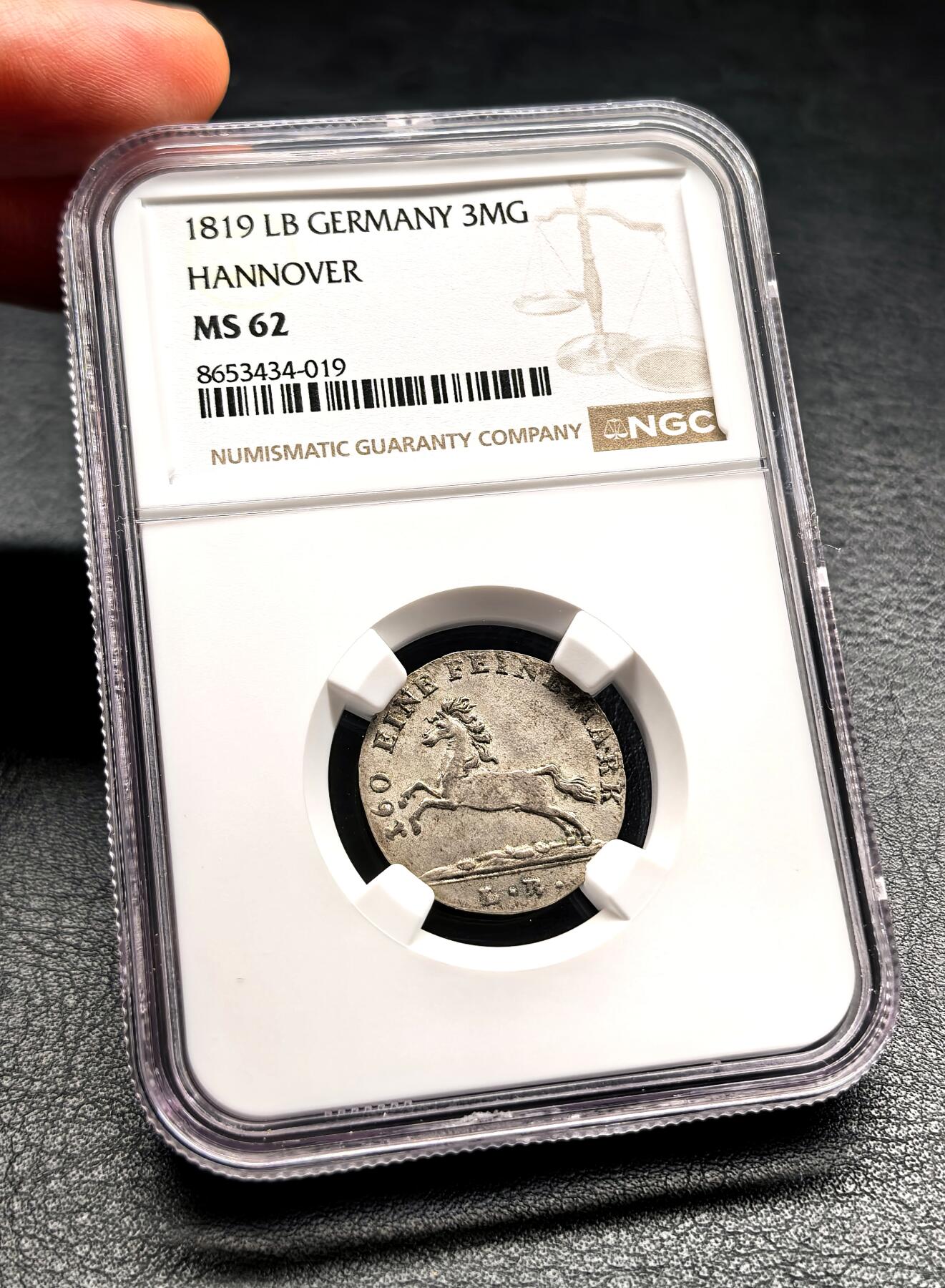 凡希社世界钱币微拍第三百二十二期 1819德国汉诺威飞马3MG银辅币NGC-MS62