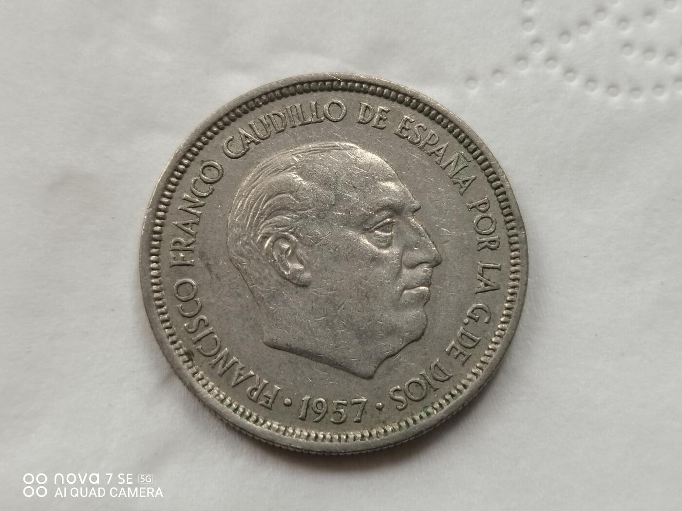 硬币十银币 1957年西班牙5比塞塔