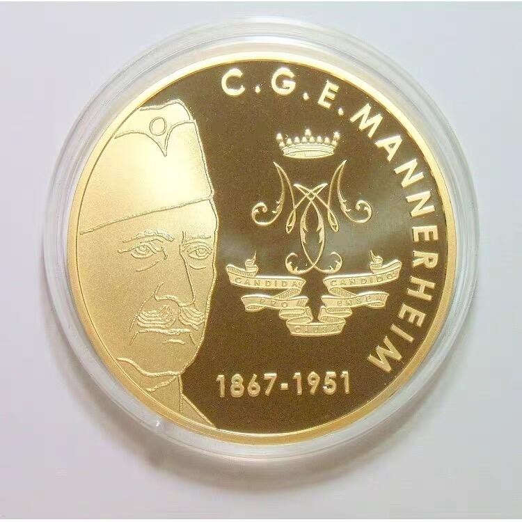 【旋风钱币】4月18日19:00准时开拍 精美欧洲币章、银币银章、第三帝国钱币等 全场包邮！ 芬兰国父曼纳海姆元帅+二战苏芬战争 高浮雕精制大镀金章 40MM