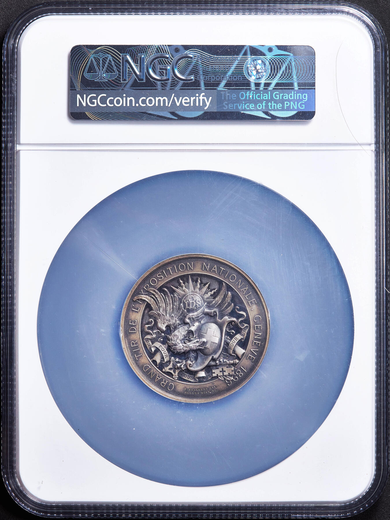 【俄甄集藏】满园春色-2026年(051)04-22星期三 晚 19:30 全场包邮 瑞士1896年纪念日内瓦射击节虎妞射箭大银章，NGC MS63，酱彩老包浆，高浮雕，名誉品种，直径：47mm