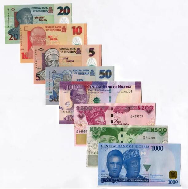 尼日利亚8张全套 5-1000奈拉 纸币+塑料钞 全新