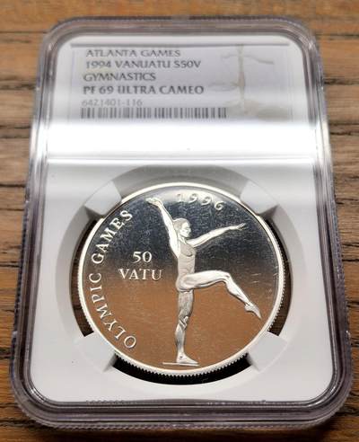 凡希社世界钱币微拍第三百二十二期 - 1994瓦努阿图奥运体操50V大银精铸NGC-PF69UC