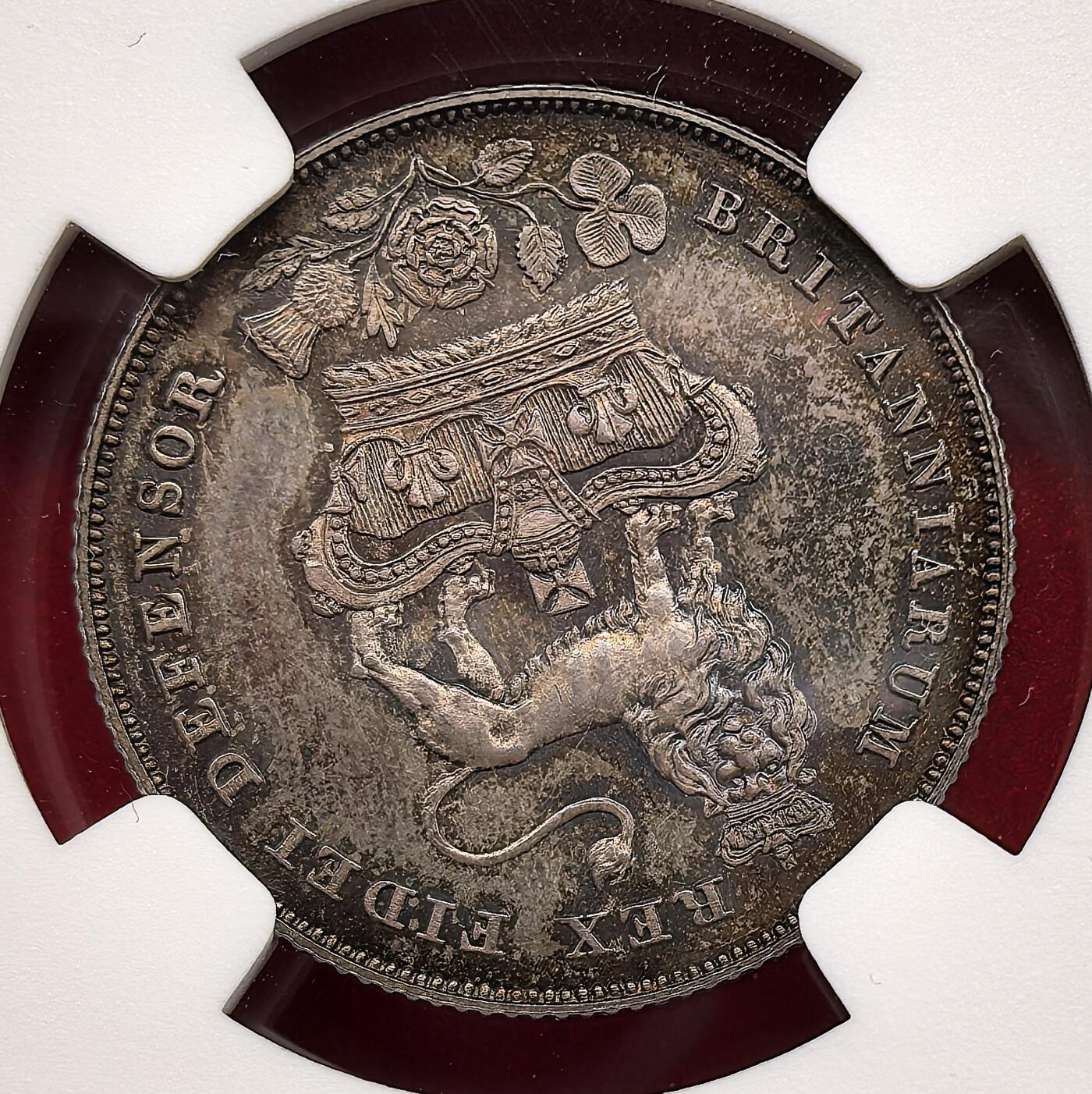 凡希社世界钱币微拍第三百二十二期 荐！1826英国乔治四世精铸先令NGC-PF64，英伦灰彩，侧光下呈现漂亮的橙红钴蓝色氧化，质感油润，视觉一流！一枚PF65的同品种先令在今年一月份的HA拍卖中以$3416落槌。（视频参考）