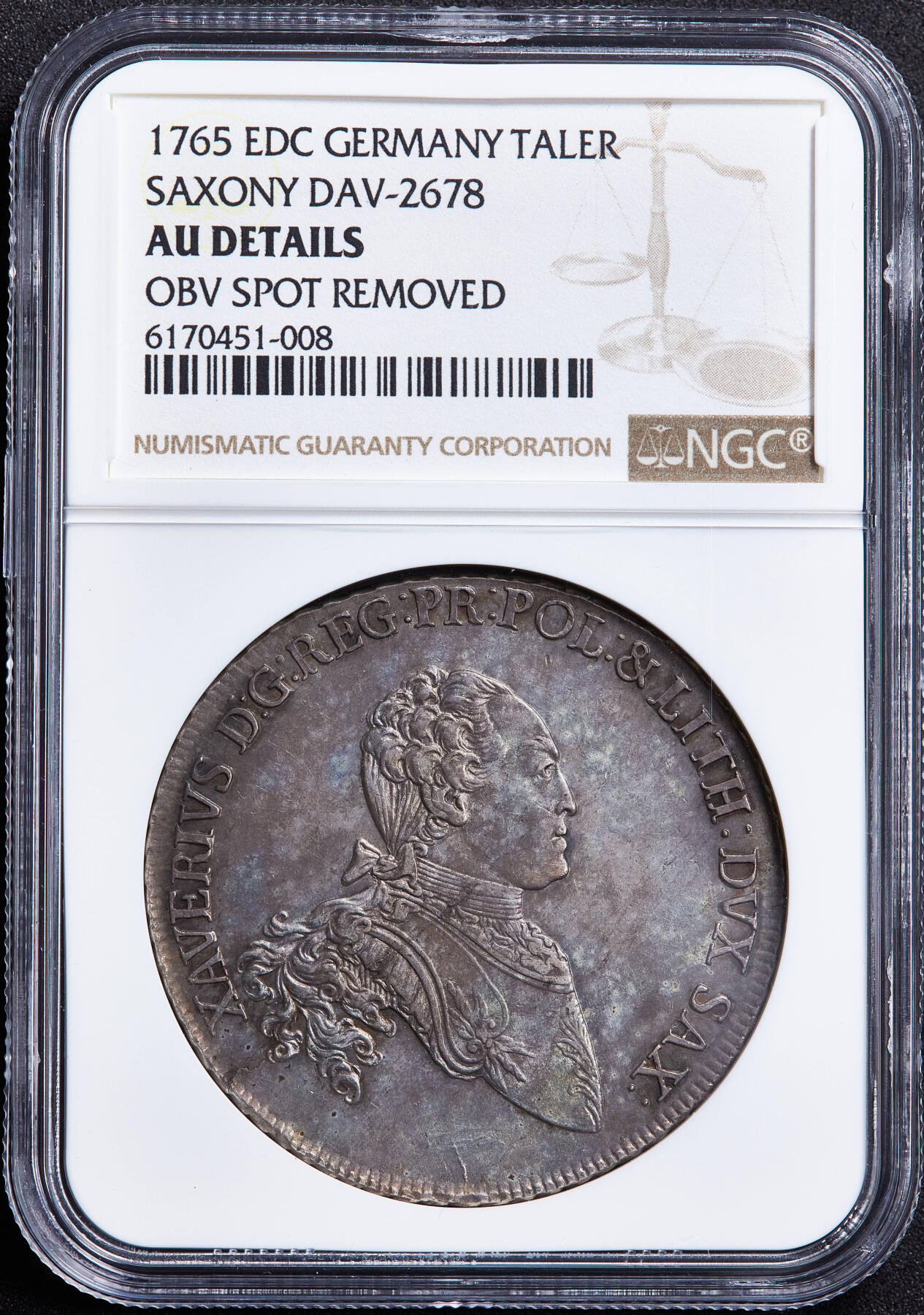 【俄甄集藏】满园春色-2026年(051)04-22星期三 晚 19:30 全场包邮 神圣罗马帝国-德国萨克森1765年弗朗茨·泽维尔摄政王EDC版1泰勒大银币，NGC AUD，原味酱彩老包浆，细节犀利，少见品种