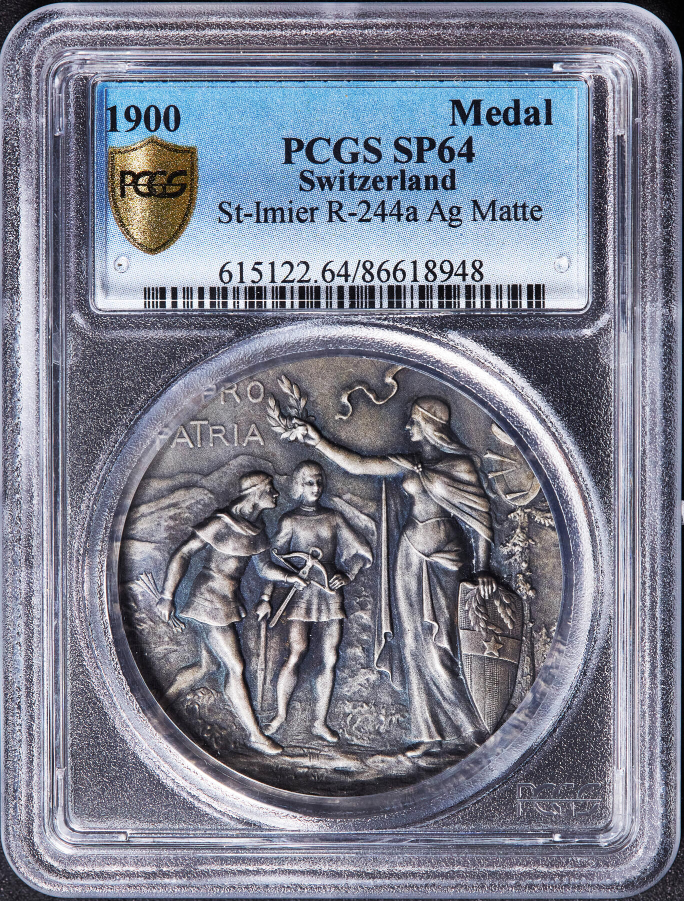 【俄甄集藏】满园春色-2026年(051)04-22星期三 晚 19:30 全场包邮 瑞士1900年纪念伯尔尼-圣伊米尔射击节大银章，PCGS SP64，酱彩包浆，高浮雕，设计精美，季军