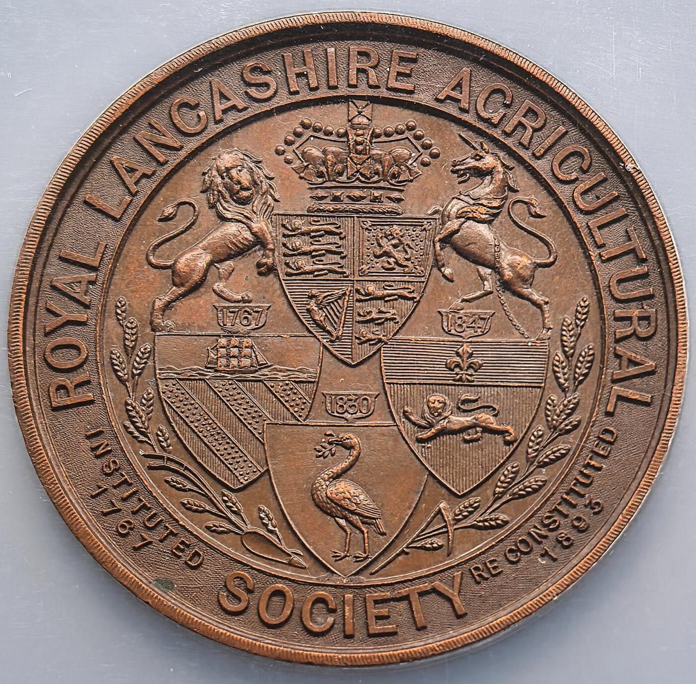 凡希社世界钱币微拍第三百二十二期 1922英国皇家兰开夏郡农业协会纪念铜章NGC-MS63