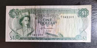 20260413期 - 【UNC】1973年巴哈马1元，背彩海底世界